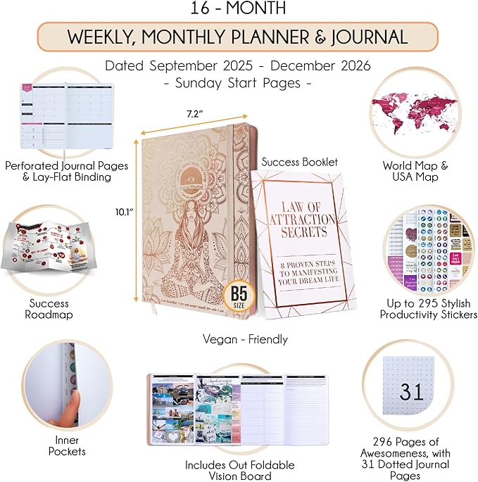 2025-2026 Planner Weekly and Monthly | 16-Month Life Planner to Increase Focus & Productivity | Reduce Overwhelm & Achieve Your Biggest Goals | Include Gift Box & Stickers | Sep 2025-Dec 2026