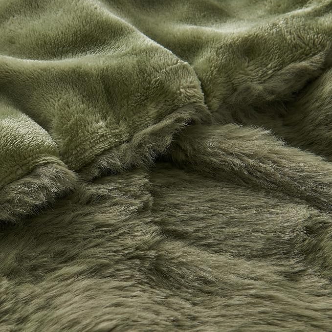Lotus Karen Faux Fur Throw Blanket Dark Green - 800 GSM Bubble Rabbit Fluff Blanket for Couch Bed Sofa,Softest Fluffy Fuzzy Cozy Blanket,Thick Furry Plush Shaggy Warm Blankets for Women,90x90 Inches