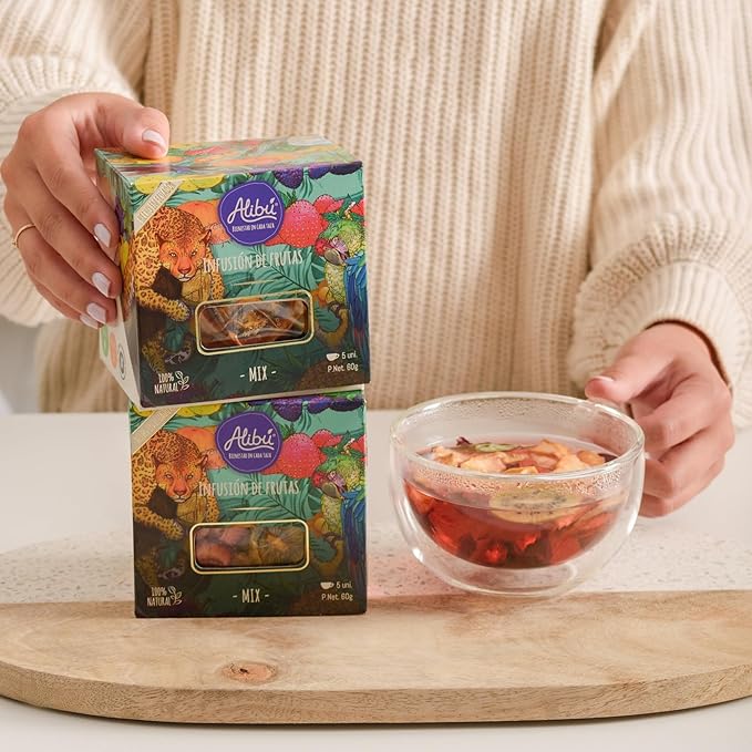 Alibú Dried Fruit Tea Infusions - Variety Pack - Certified Vegan, 100% Natural, Hot or Iced, Caffeine Free, Eat and Drink - Box of 2.12 oz