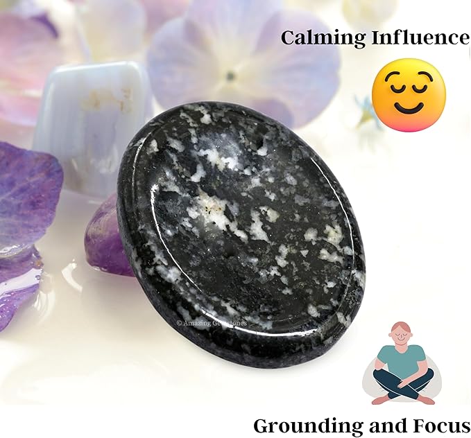 Amazing Gemstone Black and White Tourmaline Worry Stone Crystals & Healing Stones - Worry Stones for Stress Relief Gifts - Piedra Crystal Fidget for Meditation - Stocking Stuffers and Birthday Gifts
