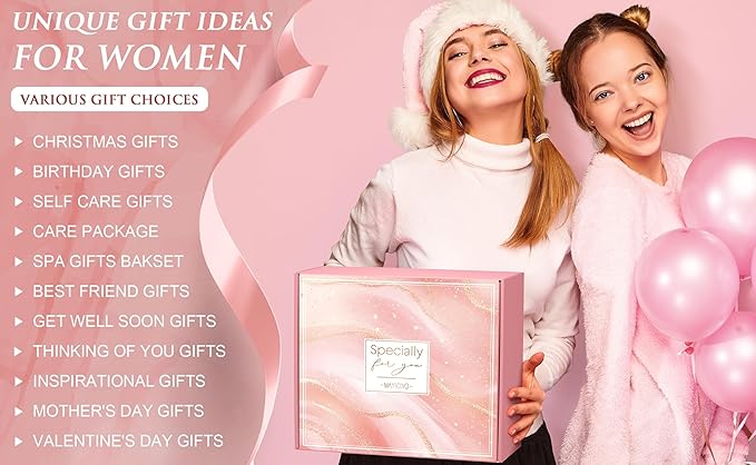 Birthday Gifts for Women, Self Care Gifts Get Well Soon Gifts Basket for Women, Rose Relaxing Spa Gifts Care Package w/ Luxury Blanket, Mothers Day Gifts for Mom Her Wife Girlfriend Friend Sister