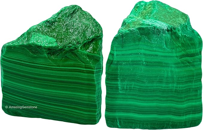 Amazing Gemstone 2 Pieces Malachite Raw Crystals and Healing Stones, Natural Rocks for Tumbling and DIY Raw Stones and Crystals