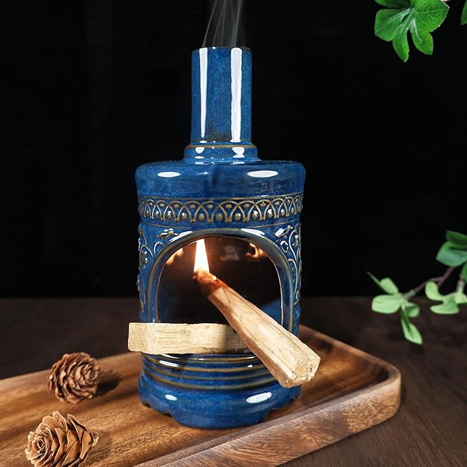 Ceramic Bird & Flower Palo Santo Burner–Stylish Chiminea for Sage、Incense Cones and Candle, Perfect for Meditation, Yoga, Altar & Home Decor – Easy to Clean, Enhance Your Zen Experience