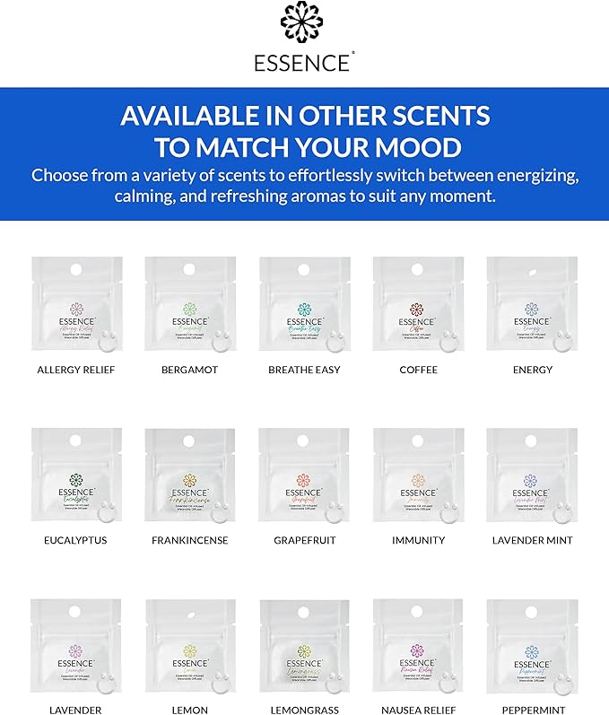 Essence Wearable Aromatherapy Nasal Diffuser – Peppermint Essential Oil Nose Ring Silicone Inhaler for Stress & Mood Support - Made in USA & Travel-Friendly (3 Pack)