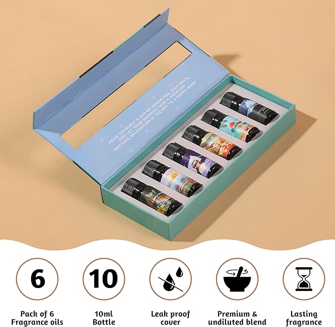 Folkulture Essential Oil for Diffuser for Home | Set of 6 Essential Oils for Candle Making | Fragrance Oils for Gifts for Her - Ocean Salt & Jasmine Oils for Relaxation and Aromatherapy