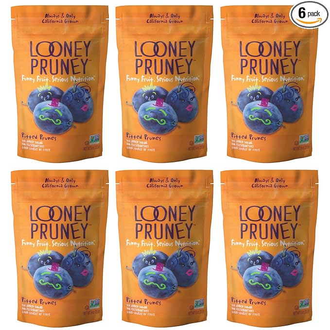 Looney Pruney Pitted Dried Prunes for the Entire Family | Always California-Grown | Kosher | No Added Sugar & No Preservatives (6 pack)