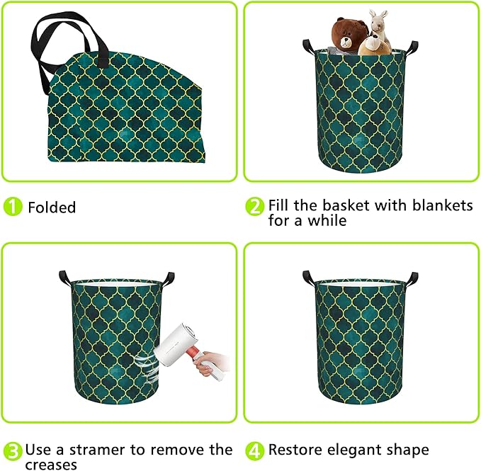 Laundry Basket Moroccan Mosaic Laundry Hamper Large Laundry Basket Storage Basket Tote Bag Collapsible Organizer Basket for Bathroom,Laundry,Bedroom 17.3 x16.5 Inch