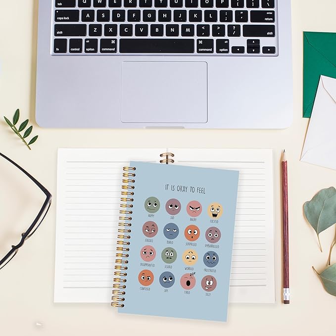 BearCake Mental Health Gifts, Inspirational Notebooks, It is Okay to Feel Mental Health Journal, Therapy Journal for Mental Health, Mental Health Journal for Women,Spiral Notebook 5.5x8.3 blue