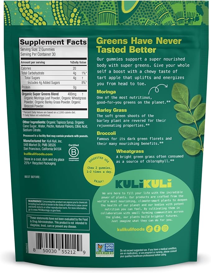 Kuli Kuli Super Energy Gummies - Energy Supplements with Moringa, Caffeine-Free Natural Energy Booster - 60 Non-GMO, Gluten-Free Moringa Gummies