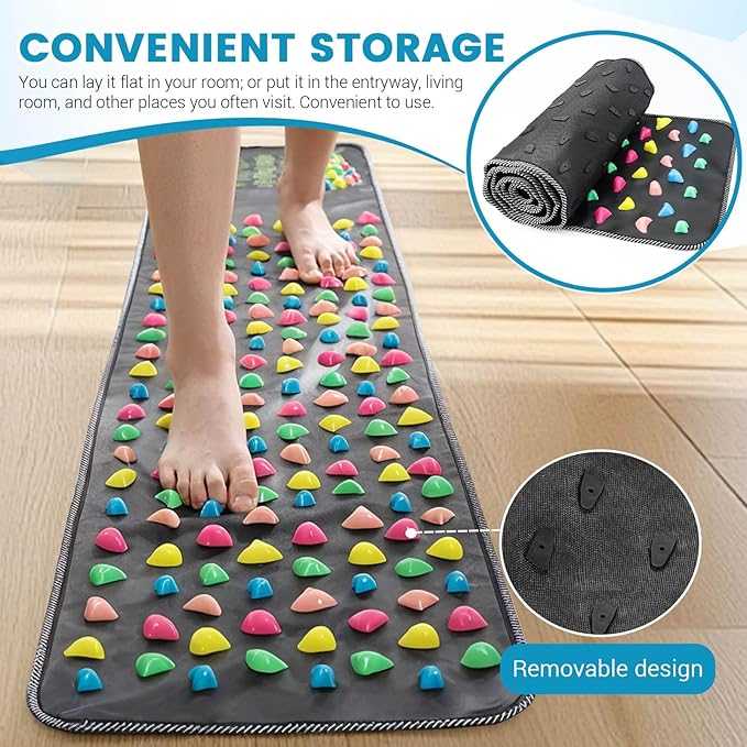 Foot Pressure Point Mat, Foot Matt Pressure Points, 2 in 1 FootMassager Pad, Dismountable Acupressure Mats, Acupressure Tool for Relaxation (Black)