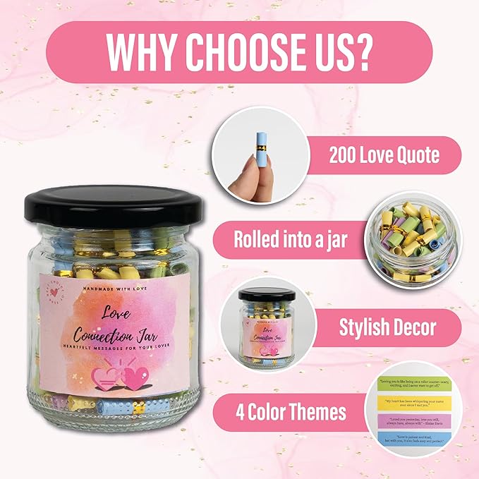 90 Love Notes Jar, Long Distance Relationship Gifts, Couples Gifts, Girlfriend Wife Husband, Positive Affirmation Cards, Emotional Support Jar with Daily Affirmations for Women