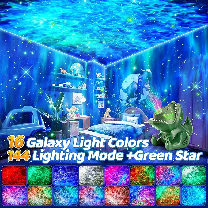 Dinosaur Galaxy Projector for Bedroom,144 Lighting Modes Star Projector for Kids Galaxy Lights for Bedroom, 22 White Noise+5.3 HiFi Bluetooth+Remote Speaker Stars for Ceiling