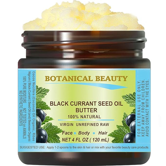 Botanical Beauty BLACK CURRANT SEED OIL BUTTER 100% Pure Natural VIRGIN UNREFINED Cold-Pressed for Face, Skin, Body, Hair, Lip, Nails. Rich in Gamma-Linolenic Acid, Vitamin E (4 Fl Oz)