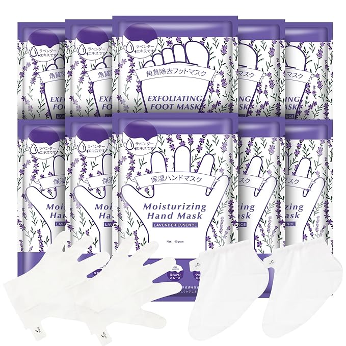 Hydrating Hand Foot Masks Set,5 Pack Glove Mask for Dry Hand,Exofliating 5 Pack Socks Maskfor Peeling Away Dead Skin Calluses（Lavender）