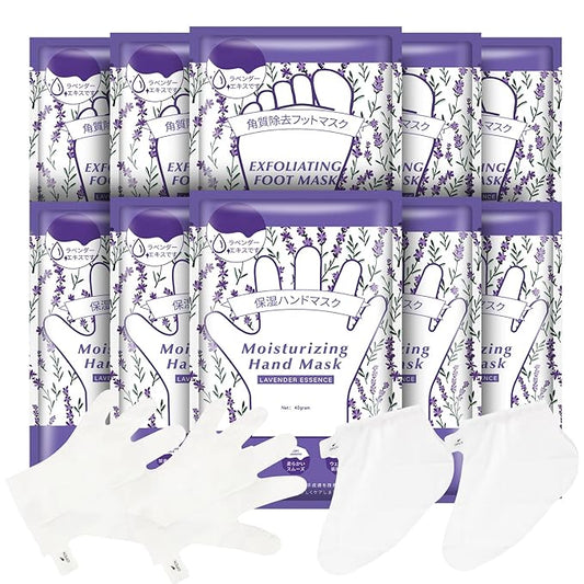 Hydrating Hand Foot Masks Set,5 Pack Glove Mask for Dry Hand,Exofliating 5 Pack Socks Maskfor Peeling Away Dead Skin Calluses（Lavender）