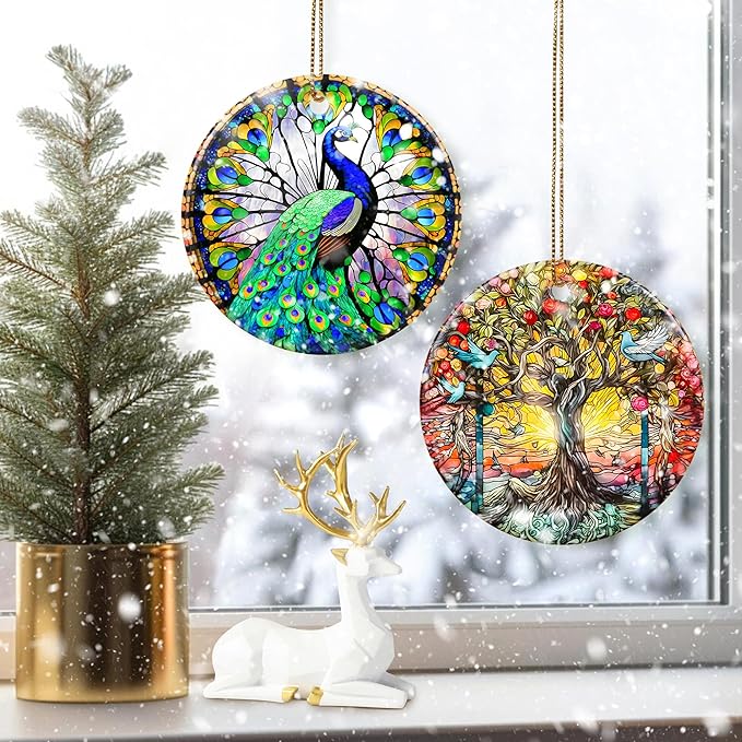 Colorful Ceramic Peacock Christmas Ornament, Peacock Ornaments for Christmas Tree, Holiday Decorations, Christmas Decor, Peacock Lovers, Peacock Gifts, Christmas Ornament Gift Ideas