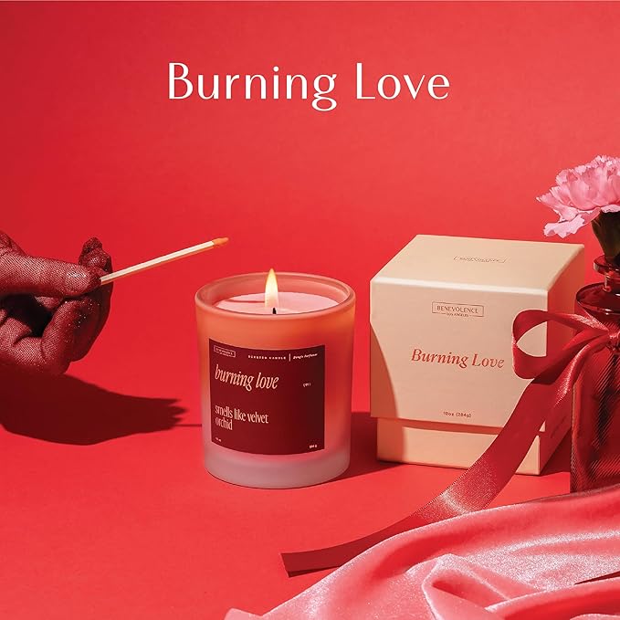 Benevolence LA Burning Love Scented Candles | 10 oz, 40-50 Hour Burn, Love Candle for Women | Romantic Gifts for Women and Men | Gift for Husband, Wife, Girlfriend | Spring Candles - Velvet Orchid