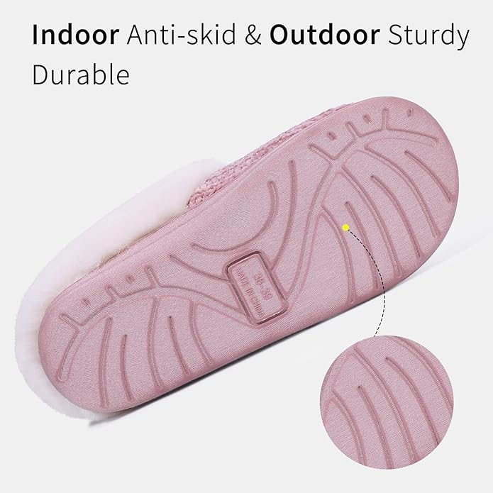 Evshine Warm Knit House Slippers for Women Comfy Wool-Like Lined Chenille Slippers with Memory Foam and Indoor Outdoor Soles