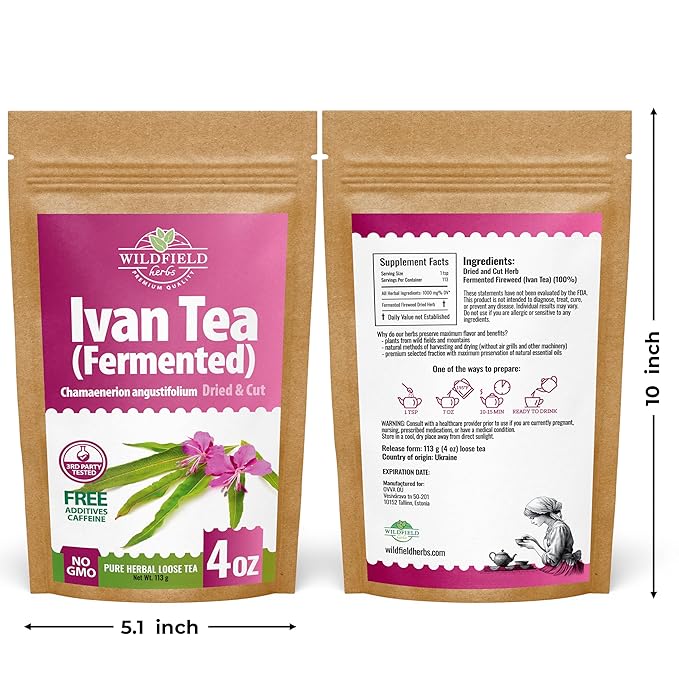 4 oz Siberian Fireweed Tea Herbal Ivan Tea Blooming Sally (Chamerion Angustifolium) Ivan Chai Bulk Loose Leaf Herb Epilobium Angustifolium - 113g (4 oz)