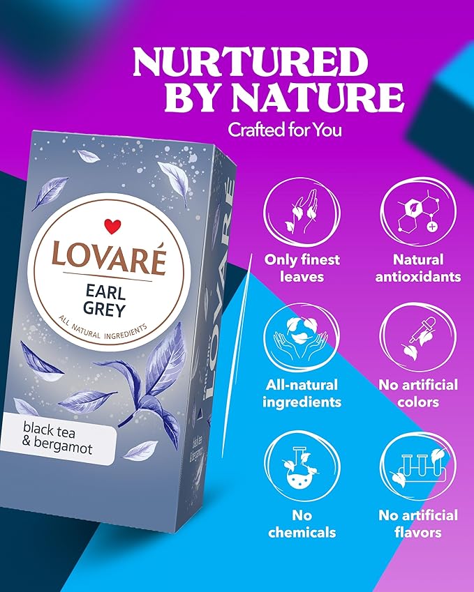 LOVARE Earl Grey Tea Bags 48 g - Made in Ukraine – Black Tea and Bergamot - Tea Bags - Gift Box for Tea Lovers (24 x 2 g)