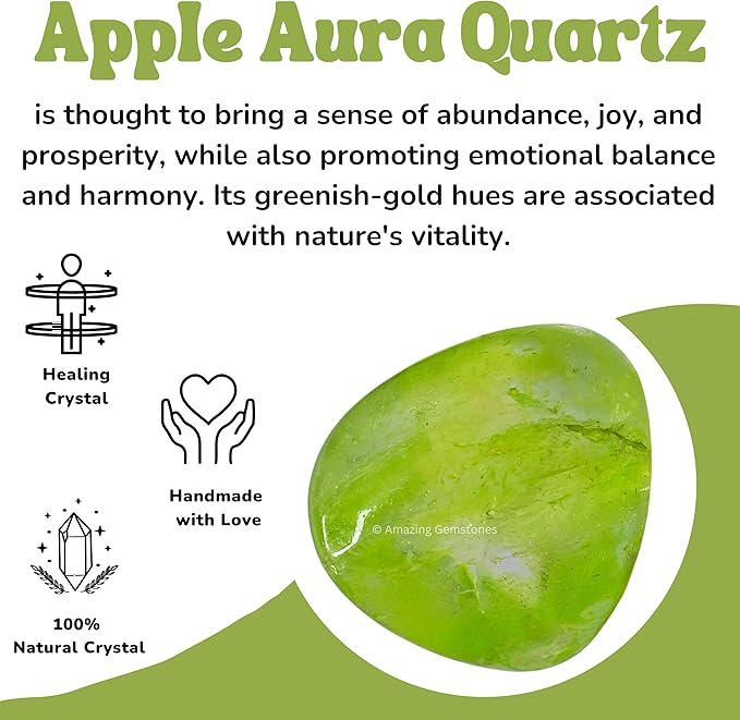 Amazing Gemstone Apple Aura Quartz Crystals and Healing Stones Tumbled - 1 oz, Healing Stones for Energy Balance, Stress Relief - Premium Polished Gems Rocks for Meditation and Wellness