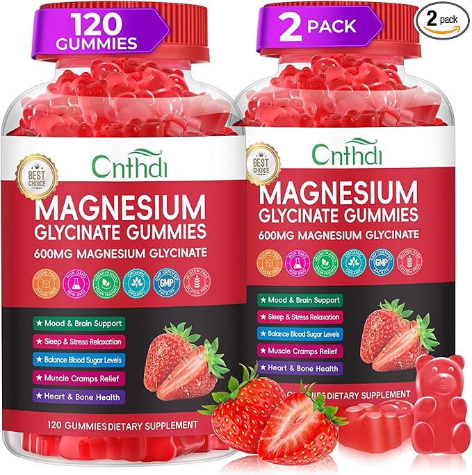 Magnesium Glycinate Gummies Sugar Free for Kids & Women, High Absorption Magnesium Glycinate with L-Threonate, Calcium, B6, D3, Chews Gummies, Relaxation, Stress Relief, Night Rest