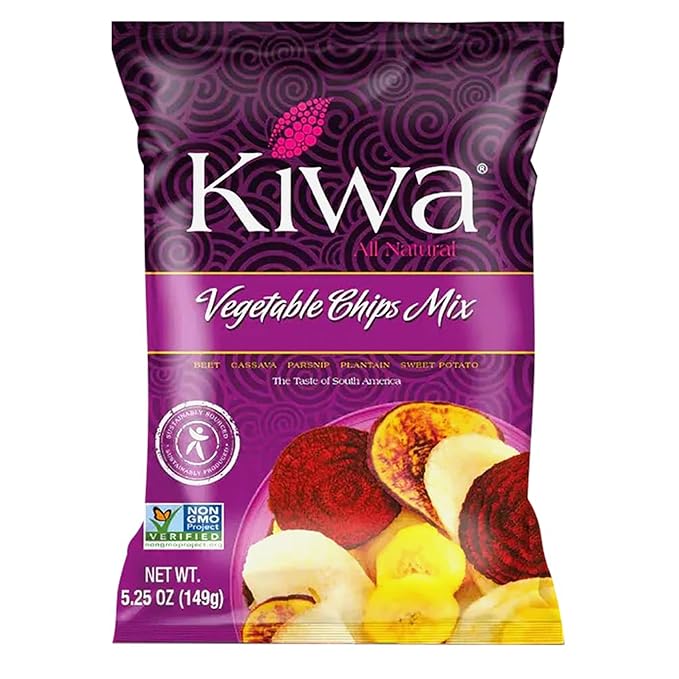 Kiwa Healthy Veggie Chips - Vegetable Snacks for Kids & Adults - Exotic Chips with Plantain, Beet, Parsnip, Cassava, Sweet Potato - Gluten-Free & Non-GMO (5 Individual Snacks Pack)