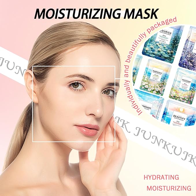 8PCS Hydrating Facial Sheet Mask,Moisturizing Face Masks Skincare Gift Set,Long Lasting Face Mask Skin Care & Facial Mask Kit for All Skin Types 22