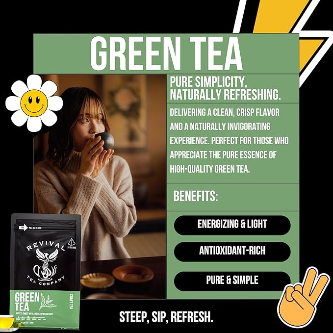 Revival Tea Company Green Tea - Signature Green Tea Made from 100% Chun Mee Tea Flavor - Loose Leaf 6 Ounces