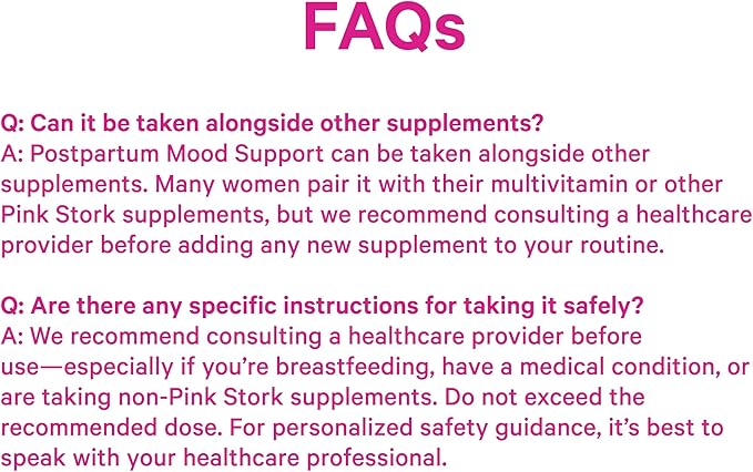 Pink Stork Postpartum Mood Support - Postnatal Hormone Balance for Women - Breastfeeding Friendly - Stress & Cognitive Support, New Mom Essentials - Ashwagandha, Chamomile, & Vitamin D, 60 Capsules