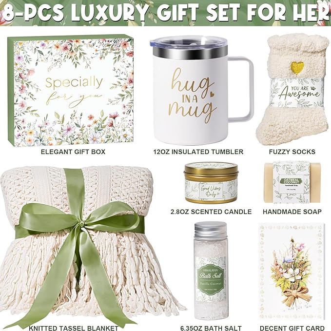 Self Care Gifts for Women Get Well Soon Gifts, Birthday Gifts for Women Care Package, Sympathy Gift Baskets Spa Gifts Set, Thinking of You Christmas Inspirational Gifts for Mom Her Friend Sister Wife