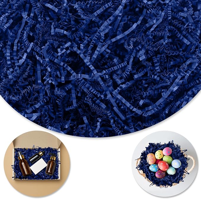 Darfukei Shredded Paper For Gift Baskets, Crinkle Paper 1/2LB (8 oz), Dark Blue Crinkle Paper Filler, Crinkle Cut Paper Shred For Birthdays, Weddings, Boxes Bags, Basket Filler, Anniversaries, Gift Wrapping