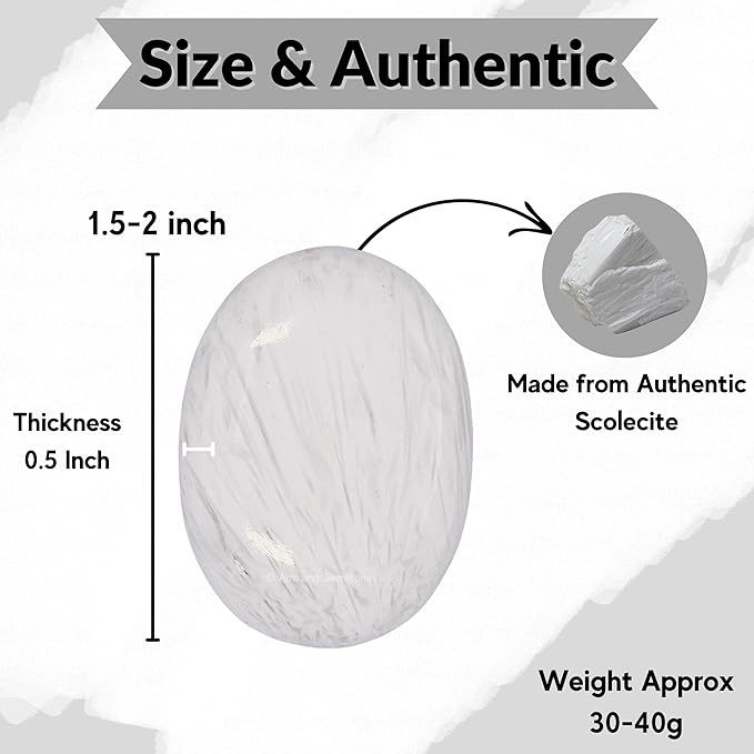Amazing Gemstone Scolecite Crystals and Healing Stones - Large Palm Stone Crystals Piedra - Crystal for Good Luck, Balanced Positive Energy, Meditation - Unique Stocking Stuffers Gifts for Women, Men