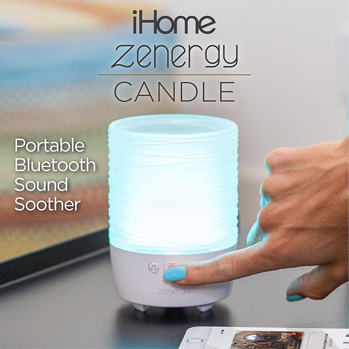 iHome Zenergy Candle Portable Bluetooth Meditative Light and Sound Therapy Candle with Candle Effect, Sound Therapy, and Breathing Guide