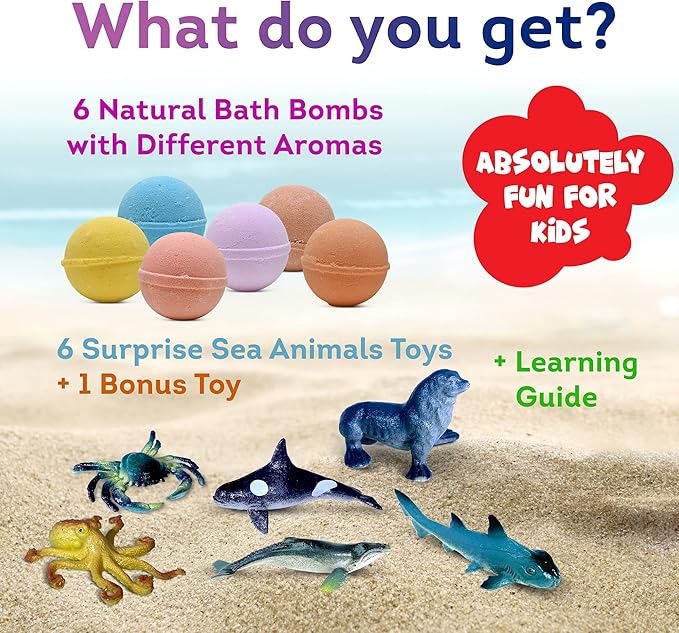 Made in USA Bath Bombs for Kids Surprise Toys Inside SEA Animals - 36 Ocean Toys Like Shark or Jellyfish | Natural Safe Bath Bombs Gift Set for Girls & Boys - Multicolored Organic Bubble Bath