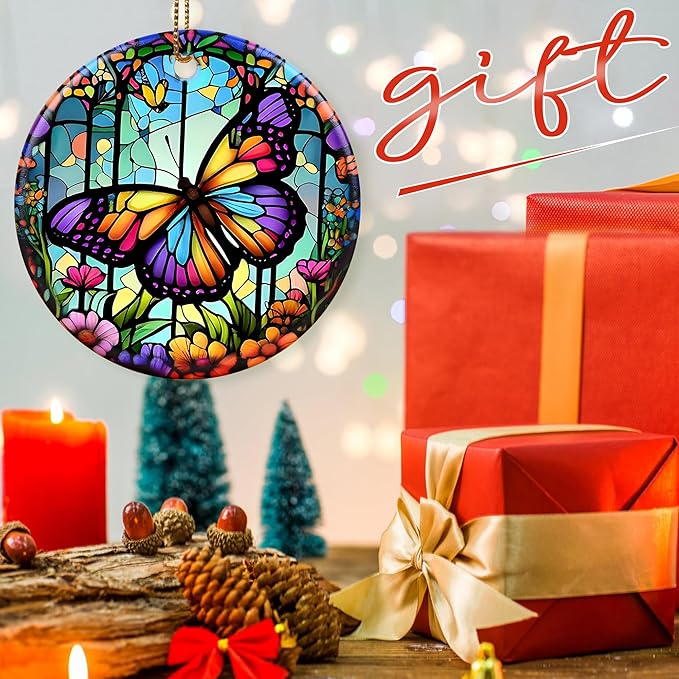 Colorful Ceramic Butterfly Christmas Ornaments - Butterfly Lovers' Gift, Christmas Decor & Tree Ornaments