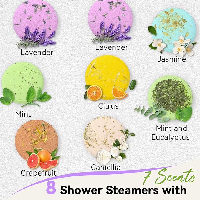 Shower Steamers Aromatherapy 8 Pack, Birthday Gifts for Women Men & Luxury Gift Box Packaging, Premium Shower Bombs with Natural Essential Oils, Home Spa Stress Relief, Relaxation Self Care