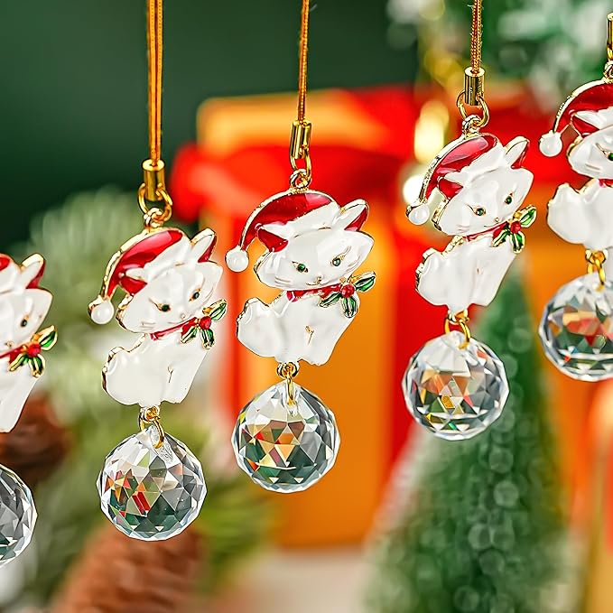 H&D HYALINE & DORA 6 Pcs Cat Ornaments for Christmas Tree White Cat Suncatcher with Rhinestones Gifts for Pet Lovers, Women Christmas Ornament 2025
