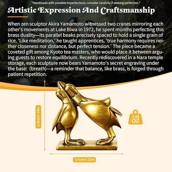 CHOVY Kiss of Balance Brass Sculpture - 100% Solid Brass Twin Birds Yin Yang Statue, Parallel Beaks Harmony Art for Couples, Meditation & Zen Decor, Unique Gift for Soulmates & Spiritual Seekers