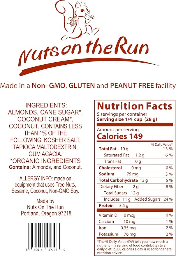 Coconut Almonds - Vegan, Kosher, Gluten-free, GMO-free - 4.75oz (PACK OF 3 BAGS), Satisfaction Guarantee, Vegan