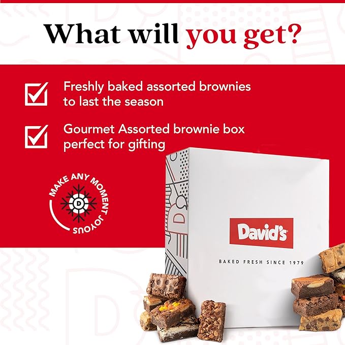 David's Cookies Assorted Brownies in Carton Box | Enjoy Our Delicious, Great for Sharing Freshly-Baked Assorted Brownie Snacks While Bonding With Friends And Family - Single Pack