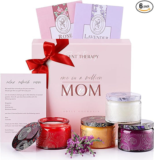 Scented Candle Set - 4-Pack, Purple Box - Aromatherapy Scents for Birthday Gifts for Mom - Over 160-Hour Burn Time for Mom Birthday Candles