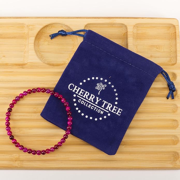 Cherry Tree Collection - Small, Medium, Large Sizes - Gemstone Beaded Bracelets For Women and Men - 4mm Round Beads