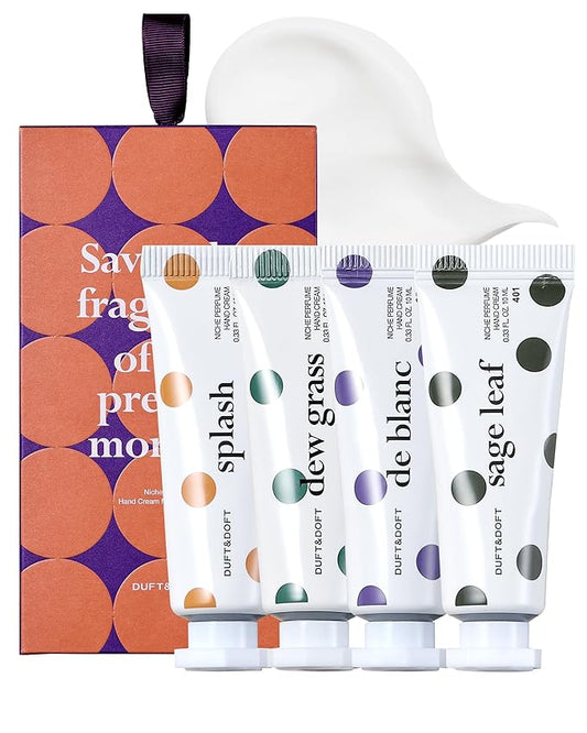 DUFT&DOFT Niche Perfume Hand Cream Miniature Gift Set - 4 Fragrances Hand Moisturizer - Long Lasting Fragrance Non Greasy Moisturizing Scented Hand Cream. 0.3oz Pack of 4