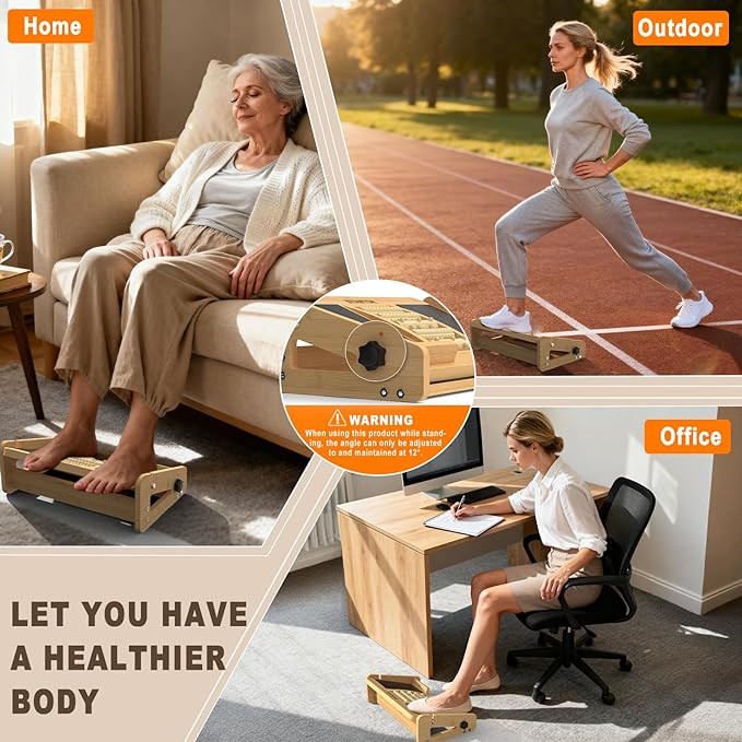 HOTWAVE Slant Board for Calf Stretching with Foot Massage Roller, Calf Stretcher Slant Board for Exercise, Portable Adjustable Bamboo Incline Slantboard for Ankle Knees Leg Physical Therapy Equipment