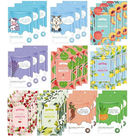 30 Pack Sheets Face Masks Skincare for for All Skin Types, Hydrating Face Masks Suitable for Sensitive Skin, Moisturizing Facial Mask for Skin Care, Face Sheet Mask Skincare for Face Spa