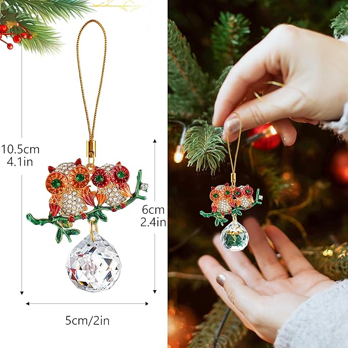 H&D HYALINE & DORA 6 Pack Owl Christmas Ornaments Mini Owl Hanging Crystal Ornament Christmas Decor Bird Ornaments for Xmas Tree Birthday Gift