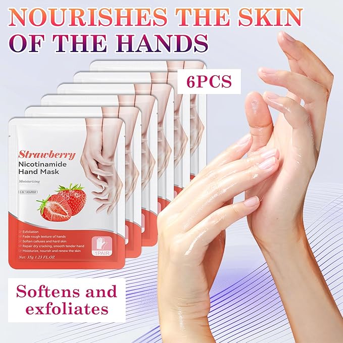 6 Pairs Hand Masks Moisturizing Gloves, Hydrating Hand Mask Moisturizer Gloves Care for Dry Cracked Hands, Smooth Long Lasting Soft Firming Hand Mask Gift Set for Men Women（G