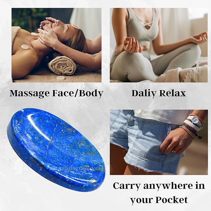 Amazing Gemstone Lapis Lazuli Worry Stone, Healing Crystals - Piedra Crystal Fidget for Gift, Meditation, Calming, Relaxation, Stress Relief