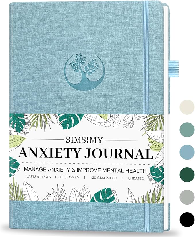 Mental Health & Anxiety Journal, 91 Days Mood Tracker Journal for Mindfulness, Self Care & Stress Relief, Guided CBT Journal with Mental Health Coloring Book Pages & Dream Diary to Record, Wellness Gifts for Women Men